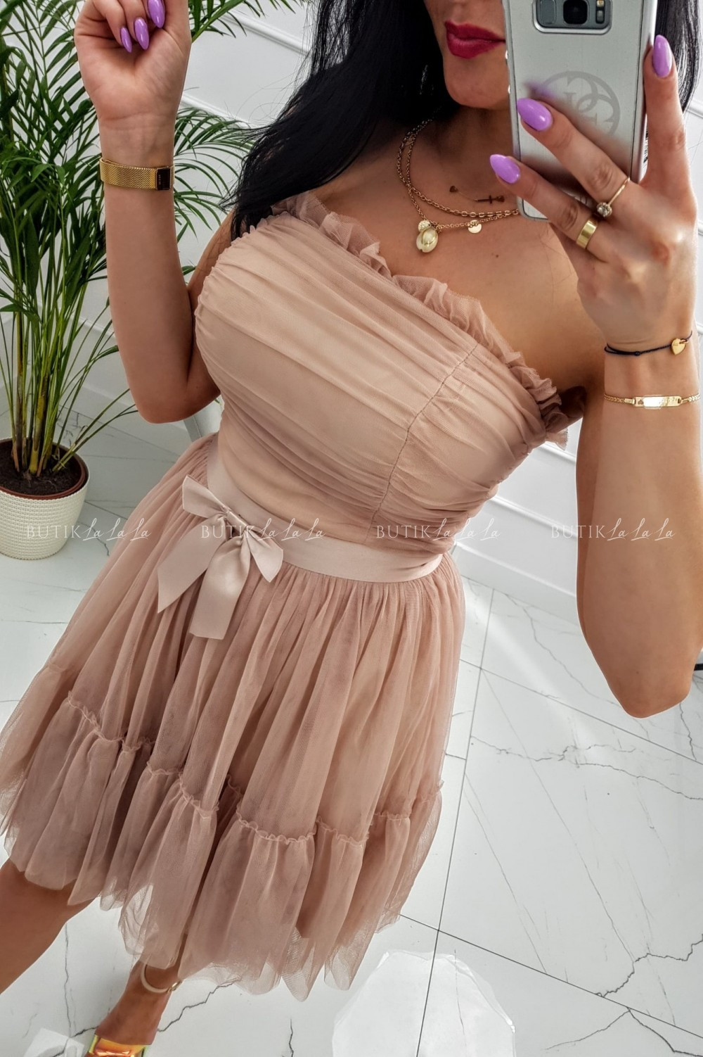 SUKIENKA GORSETOWA Z&nbsp;KOKARDĄ PUDROWA SUE 2301