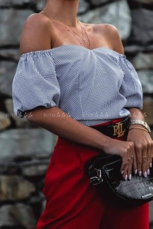 Bluzka Granatowa w drobną kratkę Jerry