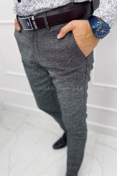 Spodnie męskie szare w kratkę S2 1