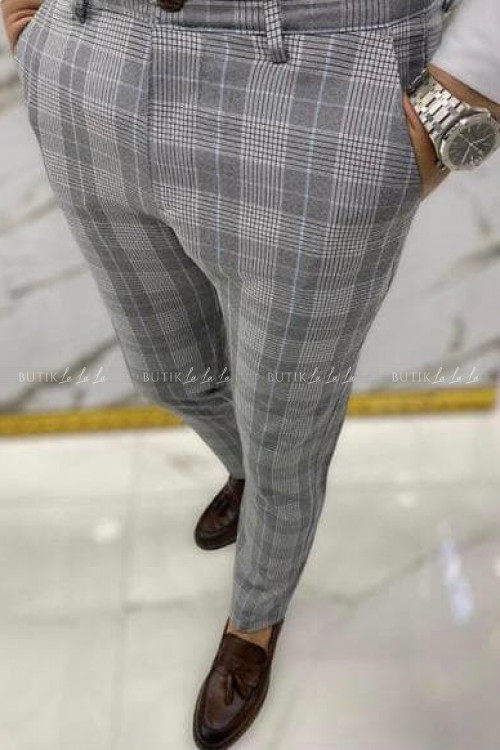 Spodnie męskie szare w kratę