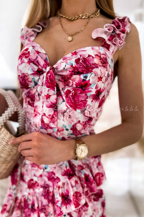 Sukienka w kwiaty z falbanką różowa Rosey 3