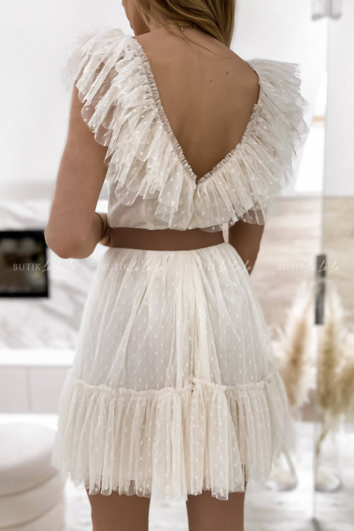 sukienka MINI tiulowa kremowa z falbanką Belisso 4