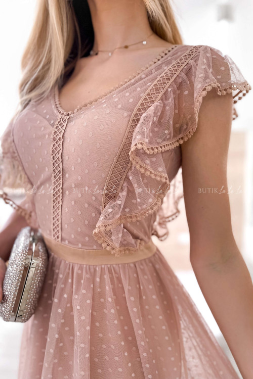 sukienka midi pudrowa z falbankami Senna