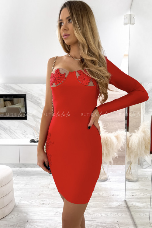 Sukienka czerwona na jedno ramie Sabby 4