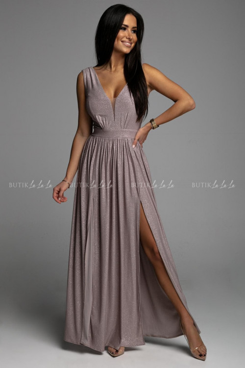 sukienka beżowa błyszcząca maxi Penelopa