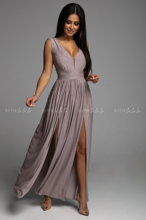 sukienka beżowa błyszcząca maxi Penelopa 1