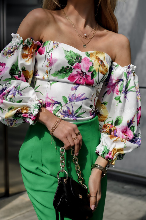 bluzka biała hiszpanka w kwiatowy print loe