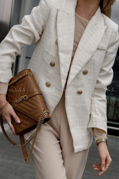 Żakiet kremowy z tkaniny strukturalnej Drol