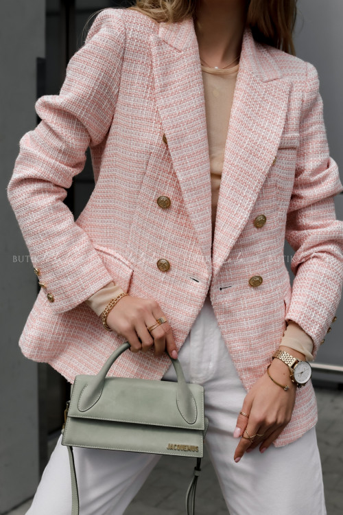 Żakiet pudrowy z tkaniny strukturalnej Drol