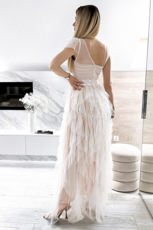 sukienka maxi z tiulowym dołem i asymetryczną górą biała Zante 6