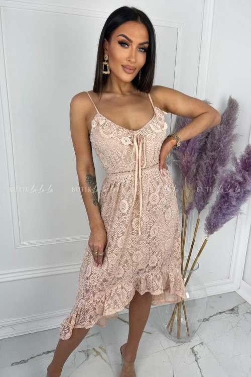 sukienka pudrowa z koronką Casso
