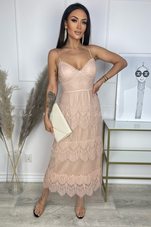 sukienka pudrowa z koronką Casso 2