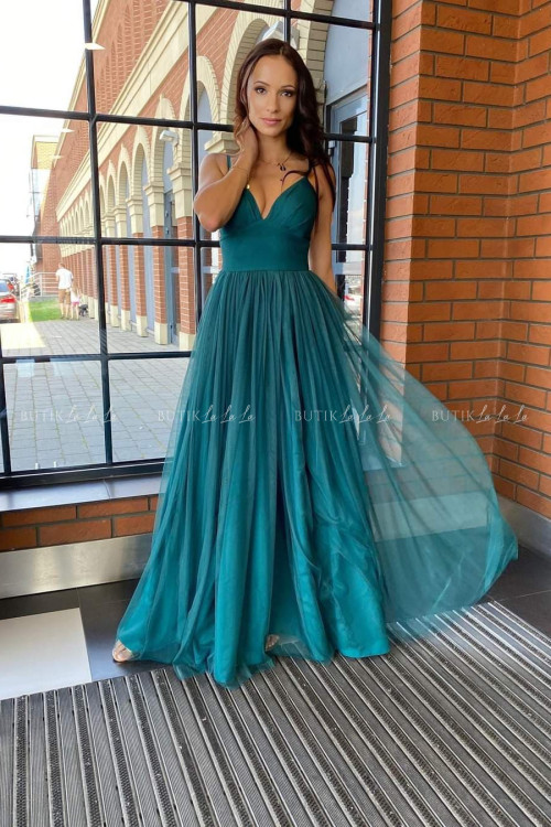 sukienka butelkowa zieleń tiulowa maxi Anabell