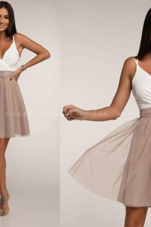 Sukienka kawowa z ozdobnym paskiem Lea 1