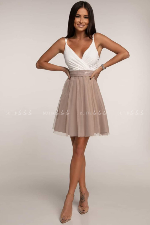 Sukienka kawowa z ozdobnym paskiem Lea