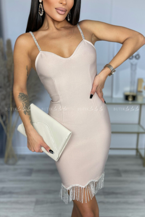 Sukienka dopasowana z ozdobnymi elementami bezowa Ginna 2