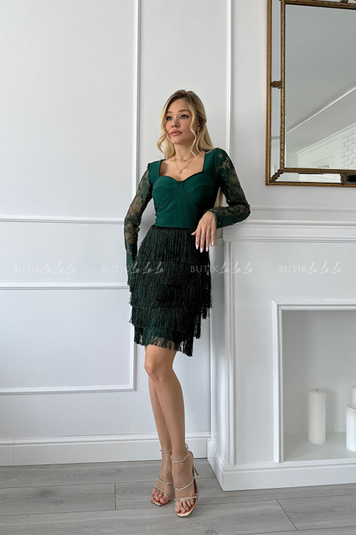 Sukienka z frędzlami ciemno zielona Jessa