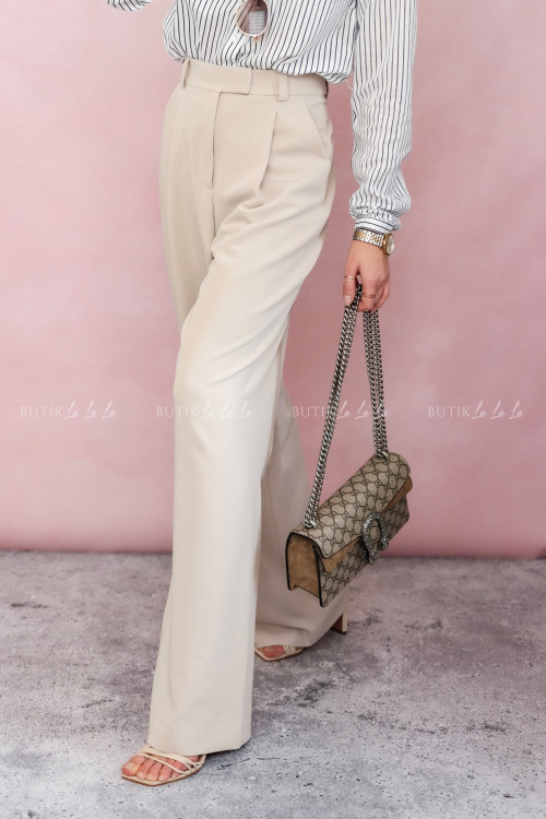 Spodnie materiałowe z prostymi nogawkami kremowe Nerion 1