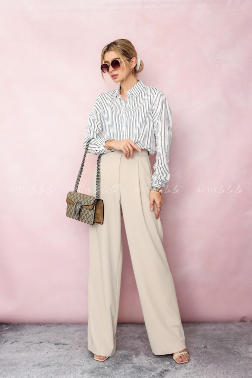 Spodnie materiałowe z prostymi nogawkami kremowe Nerion 9