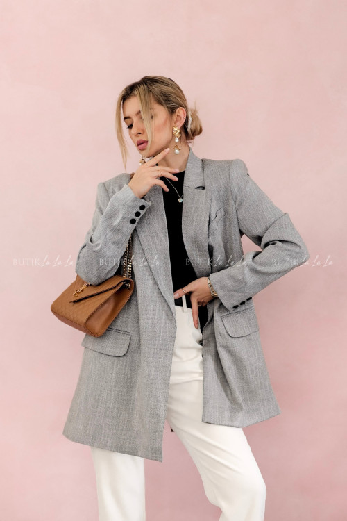 Marynarka oversize z paskiem szara Belnos 2