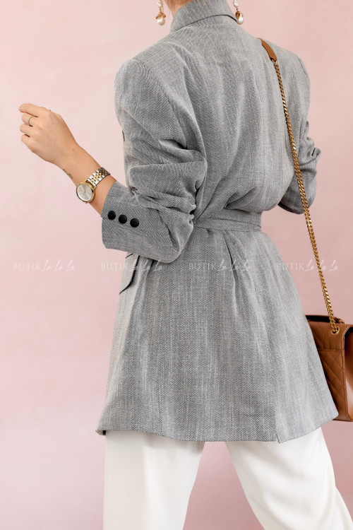 Marynarka oversize z paskiem szara Belnos 3