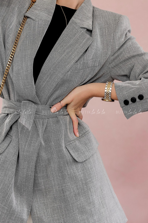 Marynarka oversize z paskiem szara Belnos 1