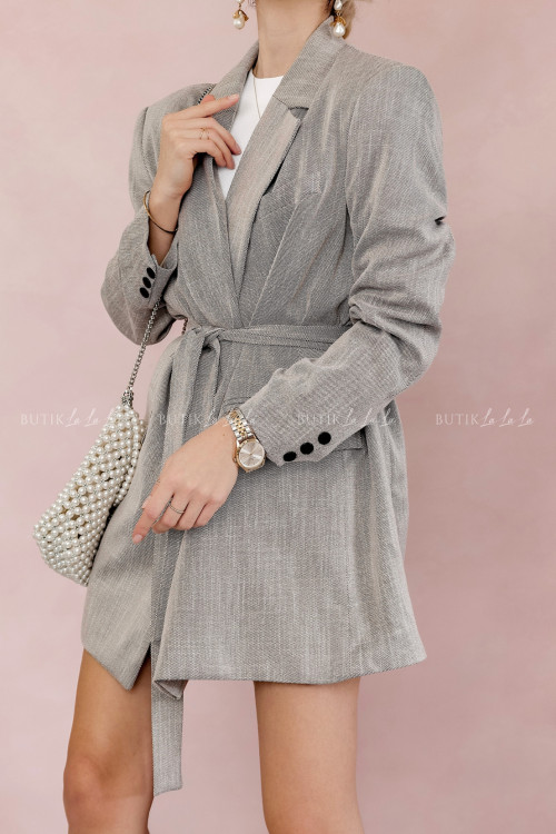 Marynarka oversize z paskiem brązowo biała Belnos