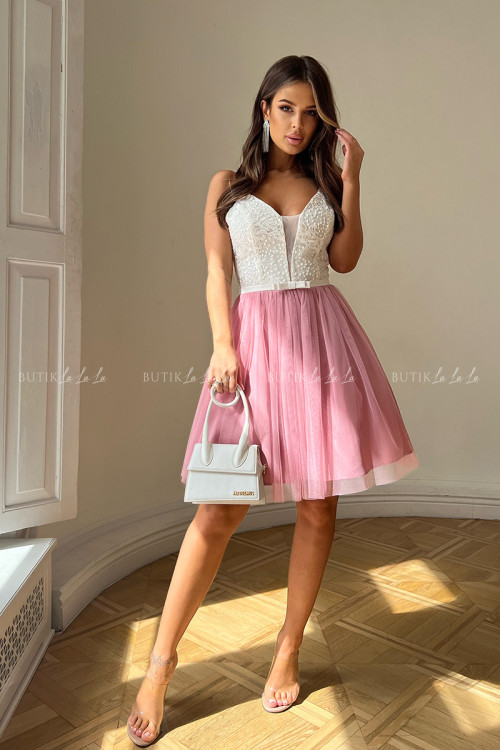 Sukienka pudrowo biała Rozalin