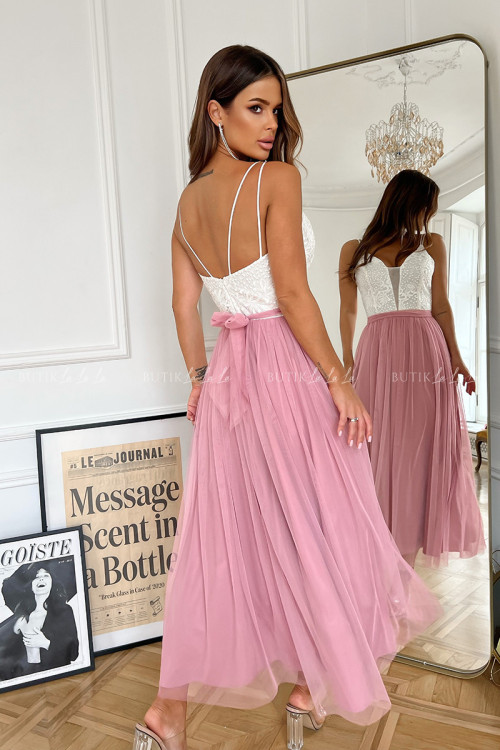 Sukienka pudrowo biała z tiulowym dołem Marlen 5