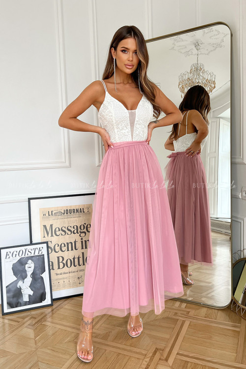 Sukienka pudrowo biała z tiulowym dołem Marlen 6