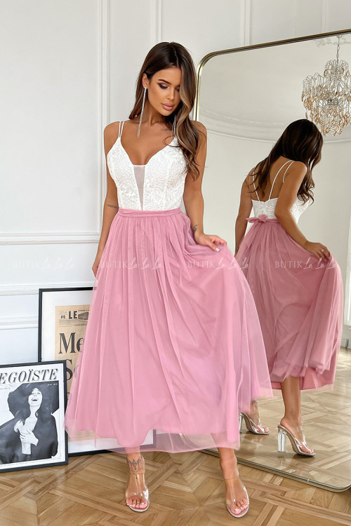 Sukienka pudrowo biała z tiulowym dołem Marlen 7