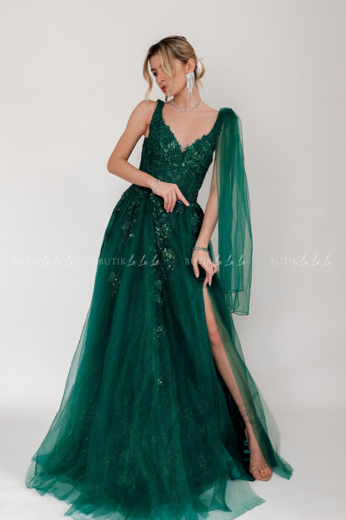 Sukienka maxi tiulowa butelkowa zieleń Florence