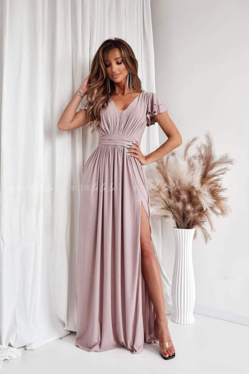 Sukienka maxi z brokatem beżowa Madeline 1