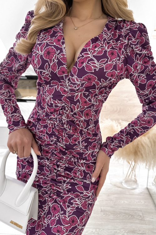 Sukienka fioletowa w kwiatowy print Violet