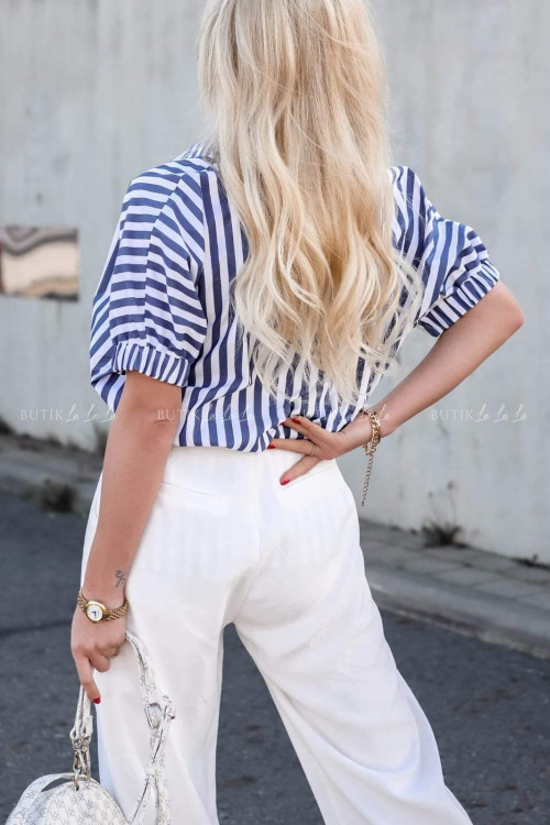 Koszula oversize na krótki rękaw niebieska w paski Ashera 2