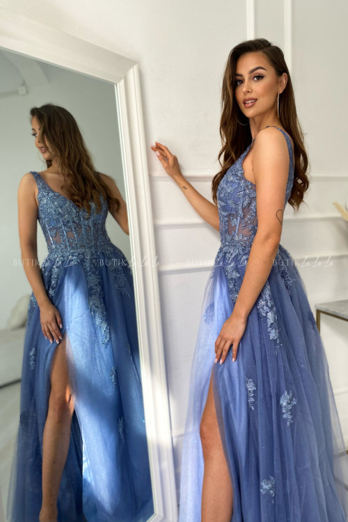 Sukienka maxi tiulowa niebieska Florence 2