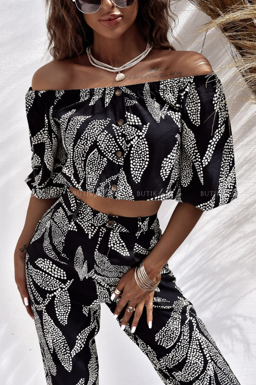 Komplet czarny w kremowy print Safari
