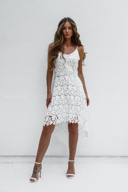 Sukienka gipiurowa z asymetrycznym tyłem biała Roxana 1