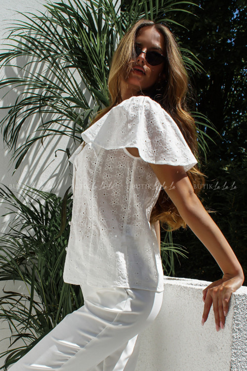 Bluzka koszulowa ażurowa biała Warlone 1