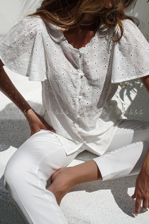 Bluzka koszulowa ażurowa biała Warlone 2