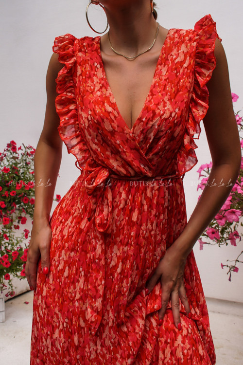 Sukienka w kwiatowy print z plisowanym dołem Marlin