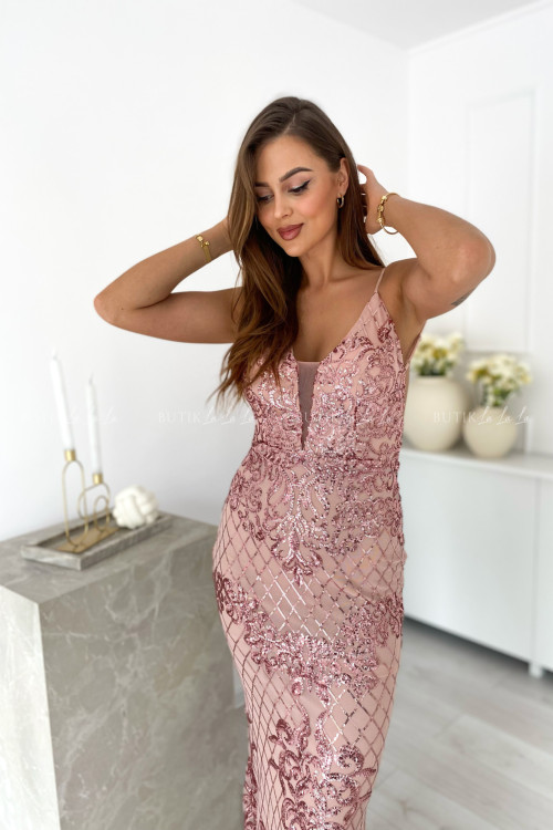 Sukienka maxi cekinowa pudrowa Killiana 1