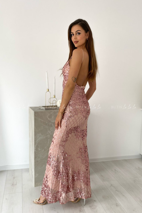 Sukienka maxi cekinowa pudrowa Killiana 3