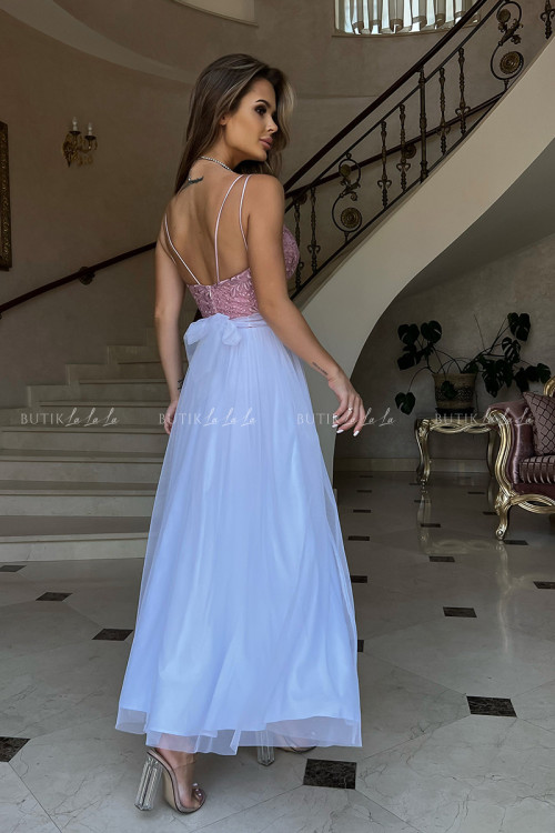 Sukienka biało pudrowa z tiulowym dołem Marlen 3