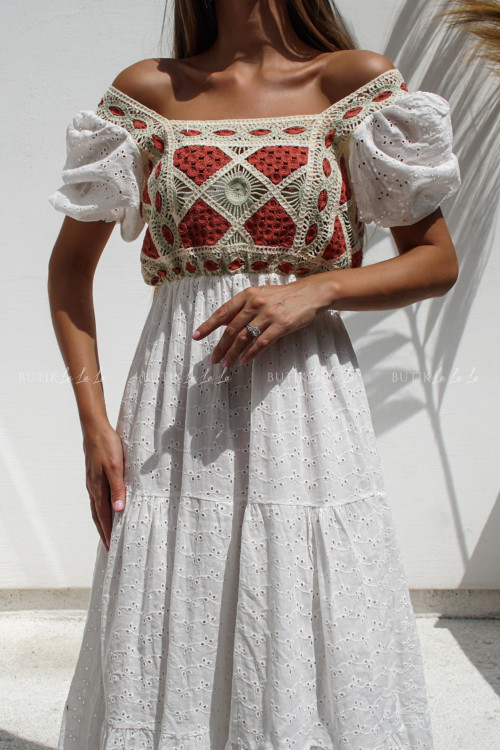 Sukienka midi ażurowa biała Nicolas 1