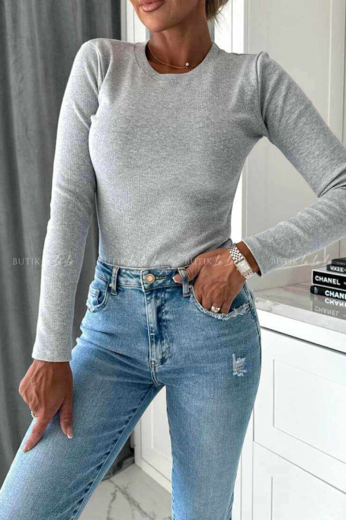 Bluzka prążkowana bawełniana jasno szara Micca