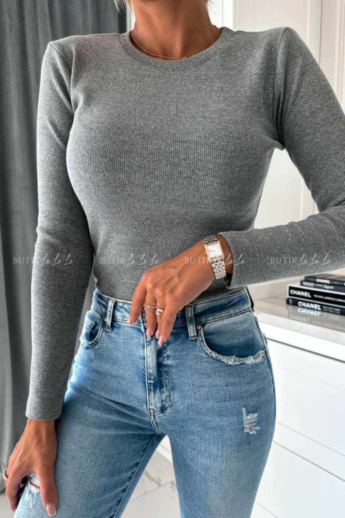 Bluzka prążkowana bawełniana ciemno szara Micca