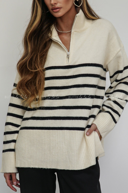 Sweter kremowo czarny z golfem Enrito