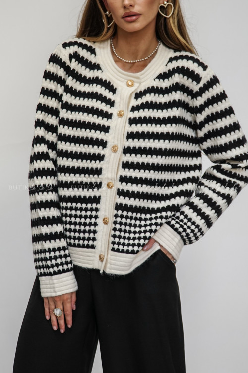 Sweter rozpinany kremowo czarny Luka