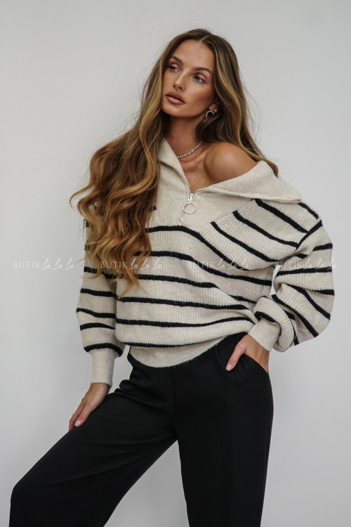 Sweter kremowo czarny z golfem Enrito 1